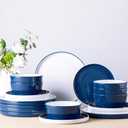 AmorArc Ceramic Dinnerware Sets for 6, 18 Piece Stoneware Plates and Bowls Set, Chip and Crack Resistant Plates Set, Dishwasher & Microwave Safe Ceramic Dishes - Service for 6 (Modern-White&Blue)