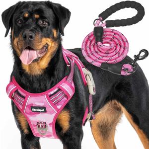 Beebiepet Tactical No Pull Dog Harness with Leash, Large, Pink Camo