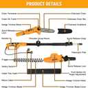 Hoteche 2-in-1 Telescoping Pole Saw & Hedge Trimmer | 500W/700W, 195-253CM, Orange-Black, Color Box