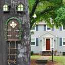 Fairy Garden Decor Fairy Door and Windows for Trees, Glow in The Dark Yard Sculpture Lawn Ornament Mini Garden Art Outdoor Decor Accessories with Lantern (C)