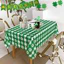 LUSHVIDA St.Patrick's Day Rectangle Table Cloth, 60 x 102 Inch - Shamrock Plaid Patterned Irish Clover Washable Microfiber Tablecloth Decorative Table Covers for Picnic Party, 100% Polyester, 150 GSM