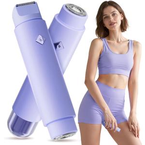 Bikini Trimmer for Women, Dual-Head Electric Razors for Women, 2 in 1 Electric Razor for Pubic Hair Trimmer IPX7 Waterproof Wet&Dry Use Bikini Shaver for Ladies Pubic, Legs, Face, Underarms(Lilac)