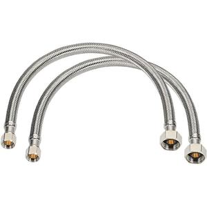 2 Pieces XFITTING 3/8" Comp x 1/2" FNPT Faucet Supply Hose Line, 18" Long, Braided Stainless Steel