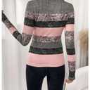 RoseSeek Women's Striped Color Block T Shirts Mock Neck Long Sleeve Elegant Fall Tops Multicolor Large