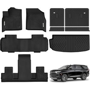 OEDRO Floor Mats & Cargo Mat Fit for 2018-2023 & 2024 Limited Chevy Traverse 7 Seats (2nd Row Bucket Seat),TPE All Weather Custom Fit Traverse Trunk Mat Backrest Mats Car Accessories