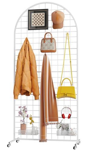 VGMiu Grid Wall Panel 1PCS Display Stand 2.6' x 5.8' FT White Grid Wall Panels Movable Retail Display Racks Floorstanding Gridwall Heavy Duty with Wheel for Art Craft Photo Displays Fair Trade Show