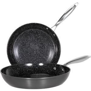Kitchen Academy Hard Anodized Ceramic Non Stick Frying Pans Set 2 Piece - 10 & 11.8 Black Induction Nonstick Fry Pans/Skillet, PTFE & PFOA Free, Oven Safe