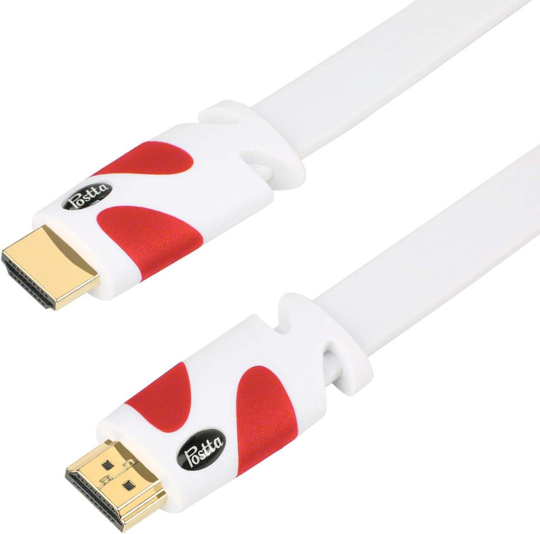 Postta Flat HDMI Cable 25 Feet Flat HDMI 2.0 Cord Support 4K, 3D, 2160p, 1080p, Ethernet and Audio Return-White-Red