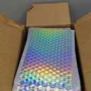 50 Pack Bubble Mailers, Holographic Bubble Mailers with 3 Sizes, Waterproof Self Seal Adhesive Foil Glitter Glamour Shipping Bags for Mailing, Packing, Small Business, Jewelry Makeup Supplies