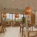 Farmhouse Rattan Pendant Lights16.6 3-Lights Boho Hand Woven Wicker Dining Room Light Hanging Chandelier Lighting Fixtures for Living Room Bedroom Kitchen Sink Restaurant Entryway Foyer, 16.6IN