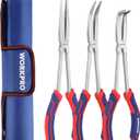 WORKPRO 3PC Long Reach Pliers Set, 11 Inch Extra Long Needle Nose Plier Set Includes Straight, 90 & 45 Bent Nose Plier, Pliers Tool Set for Narrow Spaces