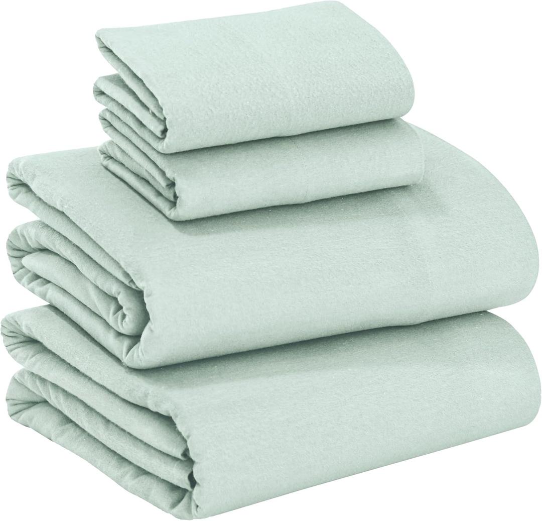 RUVANTI 100% Cotton Flannel Sheets Full Size - 4 Piece Warm, Soft & Breathable, Deep Pocket, Double Brushed Cozy All Season Bedding Set, Mint