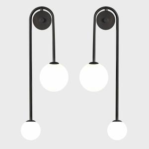Modern Glass Globe Wall Light 2-Light Double Brushed Brass Wall Sconce Lighting Mid Century Beside Wall Lamp Gold Light Fixtures for Loft Living Room Bedroom (2 Pack) (Black)