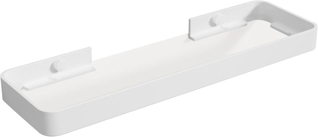 Danpoo 16-Inch Wall Shelf, Clear Tempered Glass with Matte White Aluminum Frame  Sleek Floating Bathroom Organizer