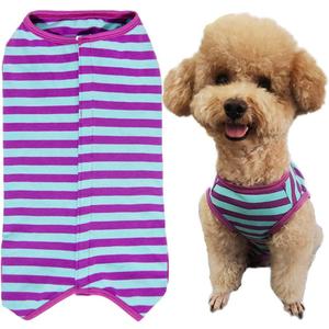 Dogs Recovery Suit Post Surgery Shirt for Puppy, Wound Protective Clothes for Little Animals, Size L, Purple Blue Stripe