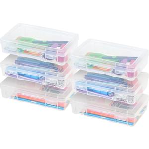 IRIS USA Pencil Case Boxes, 6-Pack, |Made in USA|, Plastic Bead Organizing Containers with Snap Lid for Arts, Crafts, Ephemera, Stickers, & Dance Cheer, Clear - Medium