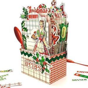 Harloon Vintage Christmas Recipe Card with Paper Holder Christmas Retro Decor Recipe Pocket with Cook Cards Gingerbread Candy Cane Sticker Xmas Vintage Recipes Tray for Holiday Holder Cookbook Gift Pack of 2