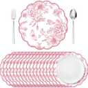 Supervitae 60 Pack Pink Floral Paper Place Mats Chinoiserie Scalloped Disposable Placemats 13.5 Inch Flower Decorative Table Mats for Dinner Table Setting Banquet Birthday Wedding Bride Party Supplies