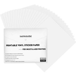 Printable Vinyl Sticker Paper for Inkjet Printer - 8.5"x11" 20 Sheets - Glossy White Printable Vinyl Sheets by JANDJPACKAGING