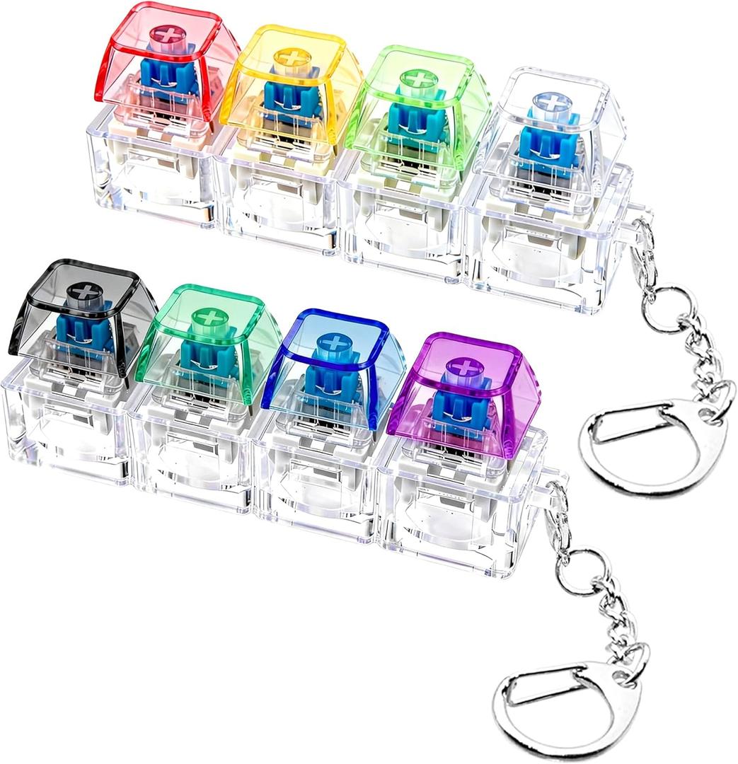 2 PCS Keyboard Fidget Toy, Keyboard Fidget Keychain 4-in-1 Keyboard Decompression Button Finger Clicker Toys, Keychain Button Stress Relief Fidget Gifts to Relief Stress (Transparent)
