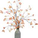 5pcs Artificial Ficus Branches 33.3in Fall Decor Faux Eucalyptus Stems Fake Leaves Autumn Decorations for Home Table Decor,Fall Branches for Vase Filler Centerpieces(Fall Orange)