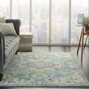 Nourison Passion Ivory/ Light Blue 3'9" x 5'9" Area Rug, Boho, Moroccan, Bed Room, Living Room, Dining Room, Kitchen, Easy Cleaning, Non Shedding, (4' x 6')