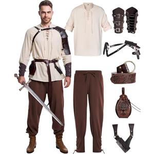 8 Pcs Men's Renaissance Costume Halloween Medieval Pirate Shirt Pant Viking Costume Accessories Set, XL 8 Pcs Men's Renaissance Costume Halloween Medieval Pirate Shirt Pant Viking Costume Accessories Set, XL