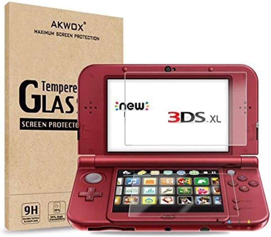AKWOX (2 in 1) Tempered Glass Screen Protector + HD Clear Crystal PET Screen Protective Filter Compatible with 3DS XL/New 3DS XL