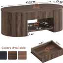 Coffee Table with Storage, Mid Century Modern Wood Fluted Center Table with Shelf, Oval Coffee Tables with Drawer (Dark Walnut, 43.31 Inch)