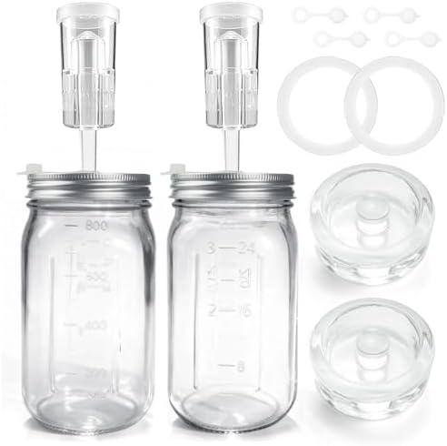 32 oz Mason Jar Fermentation Kit, 2 Pack Fermentation Jars, Fermentation Lids, Fermenting Weights and Airlocks, Complete Fermenting Kit for Making and Storing Sauerkraut（Pack of 2）