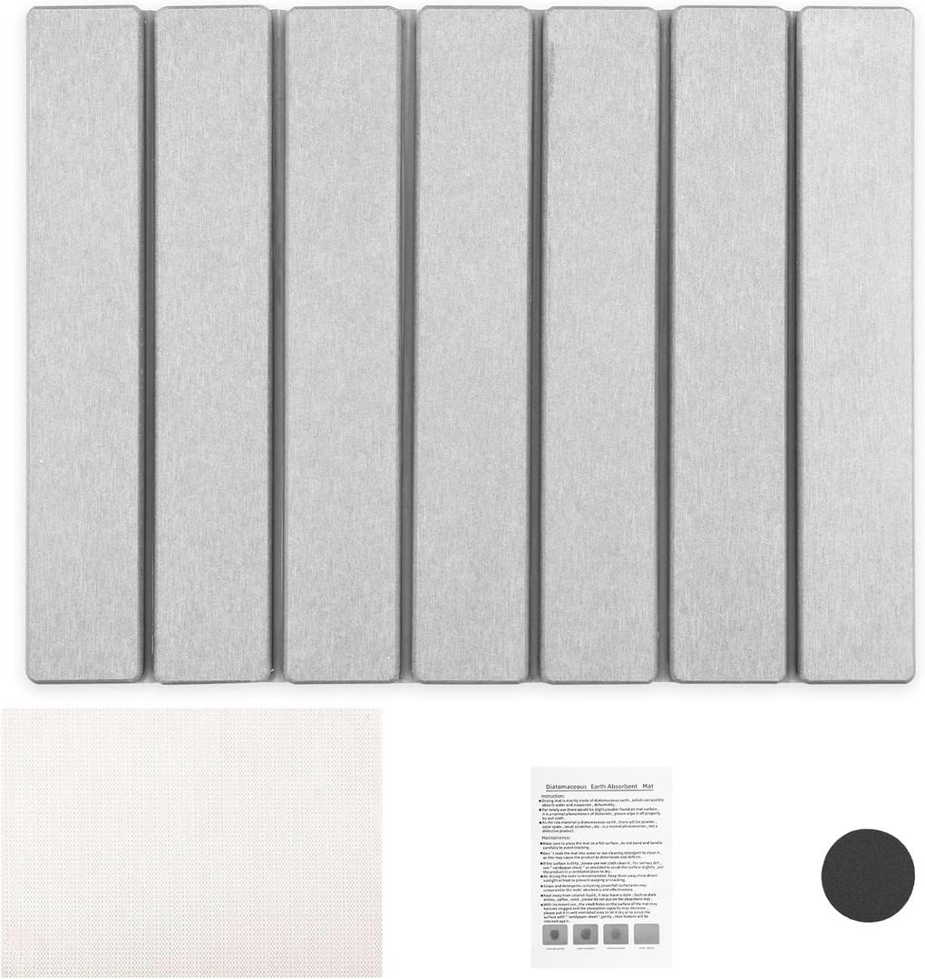 Stone Drying Mat for Kitchen Counter, Foldable Stone Dish Drying Mat, Nonslip Stone Drying Pad, Reusable Dish Drainer Mat, Diatomaceous Earth Mats for Home, 15.75"x11.81" (Gray)