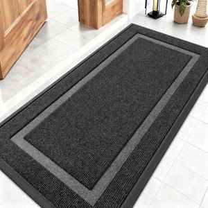 OLANLY Front Door Mat Indoor Outdoor Entrance, Waterproof All-Season, All-Weather Doormat, Sturdy Natural Rubber, Fade Resistant, Low Profile, Easy Clean Patio Porch Entryway Mat, 47x23, Black