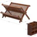 HBlife Dish Rack,Teak Folding 2-Tier Collapsible Drainer Dish Drying Rack with Utensils Flatware Holder Set (Dish Rack with Utensil Holder)