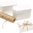Bright Creations Mini Pillow Gift Pillow Boxes Set with Jute Twine - 100 White Paper Favor Cases for Wedding Favors, Candy & Tiny Treasures
