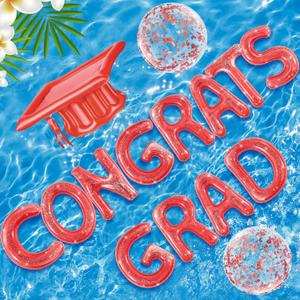 Sumind 15 Pcs Congrats Grad 2026 Graduation Pool Floats 20" Inflatable Letter Pool Float Glitter Prom Party Decor with Grad Cap & Ball for Graduation Party, Photo Props, Beach Games(Red)