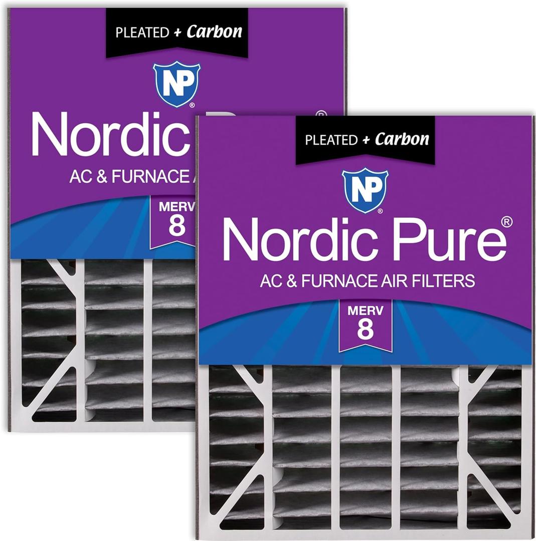 Nordic Pure 20x25x5 Pleated MERV 8 Plus Carbon Air Filters 2 Pack | Actual Size: 19 3/4 x 24 1/4 x 4 7/8 Air Bear Replacement Made in USA, Standard HVAC & Furnace Filtration