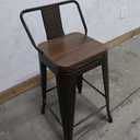 Yongchuang 24 inch Bar Stools Industrial Kitchen Counter Height Barstools with Wood Seat Metal Low Back Bar Chairs Gunmetal