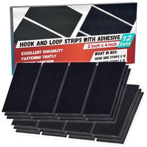 2 x 12 Sets Heavy Duty Nylon Hook Loop Strips Waterproof. Strong Adhesion Yet Residue Free Fabric Fastener, for Indoor and Outdoor Use, 2 x 4 Inch