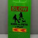 XPCARE 24 Inches Kids Playing Sign for Street, 4PACK Green Children at Play Safety Sign with Reflective Tapes,Caution Slow Down for Street,Kids and Pets at Play Warning Sign