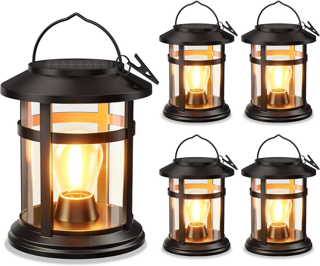 Solar Lantern Outdoor Waterproof, 4 Pack Bright Hanging Solar Lights for Outside Decorative, Upgraded Solar Powered Lanterns LED Lighting for Garden Patio Porch Decor Gifts (Warm Light)