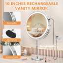 Hasipu 10 LED Makeup Mirror with 7X Magnification - Rechargeable Vanity Mirror, 3 Color Modes, Touch Control, 360 Rotation & Adjustable Height (Antique Silver)