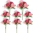 8 Pack Pink, Dark Pink Peonies Artificial Flowers, Fake Silk Hydrangea Bouquet for Bridal Wedding Home Table Decor Reusable Dining Opening Ceremony Birthday Arrangement Faux Floral