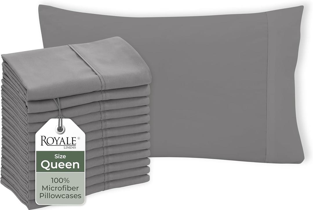 Royale Linens Grey Pillowcase Set of 12 - Queen 20"x30" Bed Pillow Cover - 1800 Brushed Microfiber - Wrinkle & Fade Resistant - Bulk Pillow Cases - Hotel Quality Pillowcase 12 Pack (Queen, Grey)