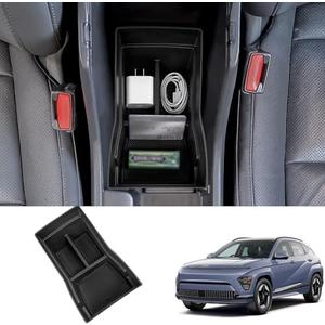 Neepiar Center Console Organizer Compatible with 2024 2025 Hyundai Kona EV Armrest Storage Box Insert Tray Interior Accessories-Fit EV ONLY