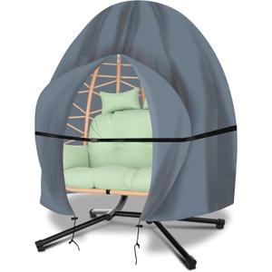 Patio Egg Chair Cover Waterproof, Double Egg Chair Cover, Extra Large Hanging Swing Chair Covers for Outdoor Furniture, Windproof, 91H x 80W Inches, Gray