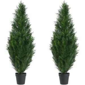 4FT Artificial Topiary Cedar Tree, Fake Cedar Plant for Indoor Outdoor Dcor, UV Resistant Faux Evergreen Tree for Home Garden Porch Office, Artificial Christmas Tree Alternative Decoration,2Pack