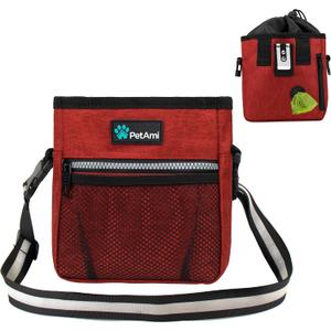 PetAmi Dog Treat Pouch, Pet Treat Pouch for Training, Dog Walking Bag Holder for Kibbles, Pet Food Toy, Dog Trainer Essentials Supplies, Poop Bag Dispenser, 3 Ways to Wear (Red) (One Size)