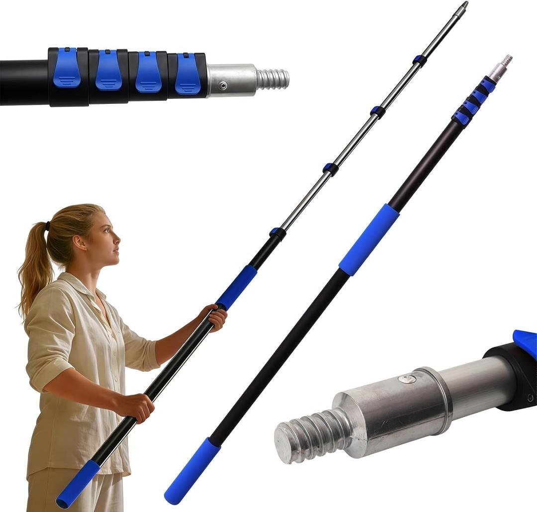 5-20FT Telescoping Pole, Multi-Purpose Extension Pole with Easy Flip Lock, Universal Twist-on Metal Tip, Lightweight Sturdy Aluminum Paint Roller Extension Pole for Painting, Window Cleaning