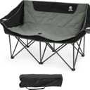 Camping Chair, Oversized Loveseat Double 2 Person Outdoor Chair with Arms, Cup Holder and Carry Bag, Heavy-Duty Collapsible Chair for Outside,Black/Gray
