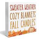 Fall Home Decor, Autumn Wooden Sign Decor Desk Sign Sweater Weather Wooden Block Sign Rustic Home Shelf Wall Decoration Pack of 2